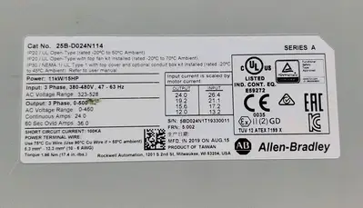 USED Allen-Bradley 25B-D024N114 PowerFlex 525 AC Drive, 15HP, 11kW