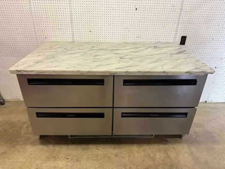 Used Delfield Used Delfield UCD4064N 4 - drawer Worktop Refrigerator With Marble Top 115V Worktop Refrigerators Illinois US | Falcon Restaurant Supply #1373796