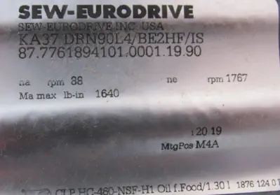 NEW SEW EURODRIVE KA37 DRN90L4/BE2HF/IS GEARMOTOR 20.19 KA37DRN90L4BE2HFIS