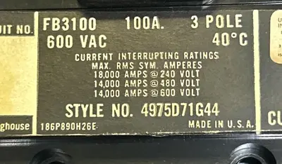 Used WESTINGHOUSE FB3100 Miscellaneous Equipment (Electrical & Power) Ohio US | Surplus Asset Holdings #1243728