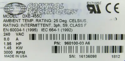 USED CONTROL TECHNIQUES 960100-03A6 SERVO MOTOR 96010003A6