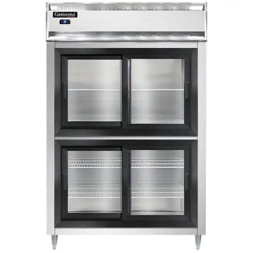 Continental D2RSNSASGDHD 52" Two Section Reach In Refrigerator, (4) Sliding Glass Doors, Top Compressor, 115v