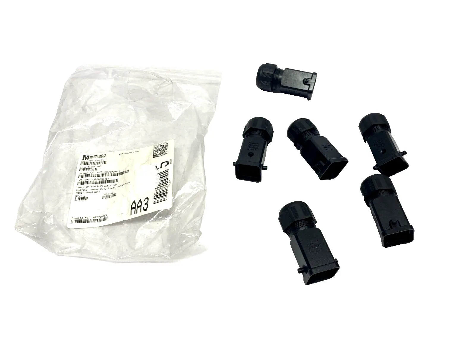 19200030417,Han 3A-HTE | Harting 19200030417 Han 3A-HTE Cable Gland Connector Hood 9-17mm, Black LOT OF 6 - New Other