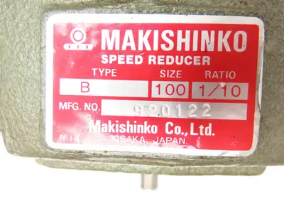 Makishinko Type B Size 100 Worm Gearbox 10:1 Reducer LH Output Solid Shaft
