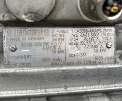 Used Siemens 1LA5096-4AA93-ZN03 A.C. Motors California US | Davliegogo LLC #1705374