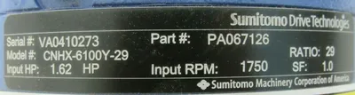 NEW SUMITOMO CNHX-6100Y-29 SPEED REDUCER 29:1 PA067126 CNHX6100Y29