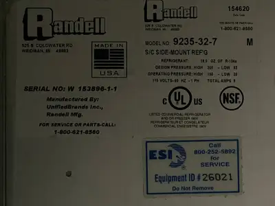 Used Randell Used 72" Randell 9235-32 Stainless 2 Door Worktop Refrigerator with Casters 120V Worktop Refrigerators Illinois US | Falcon Restaurant Supply #1375730