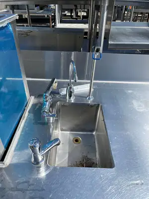 Used Falcon Restaurant Supply Used 136" Stainless Steel Counter with 2 Sink Compartments, Faucets and Ice Bin - SS5 Sinks Illinois US | Falcon Restaurant Supply #1376042