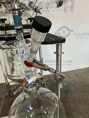 USED PRISM RESEARCH 20 LITER GLASS JACKETED REACTOR W/ 22 LITER COLLECTION FLASK