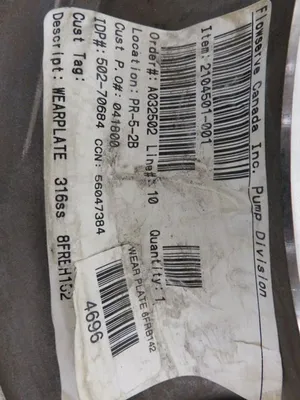 Wearplate / Suction Side Plate for Worthington pump model 8FRBH-152