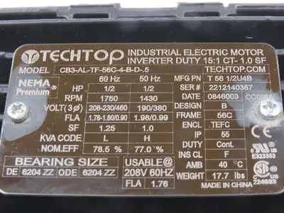 Used TECHTOP _UNKNOWN_ Motors (misc) Indiana US | Arrow Industrial #1147402