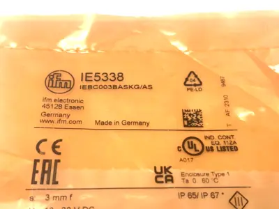 IEBC003BASKG/AS, IE5338 | Ifm IEBC003BASKG/AS Inductive Proximity Sensor, M8 Thread, 3mm Range, IE5338 - New