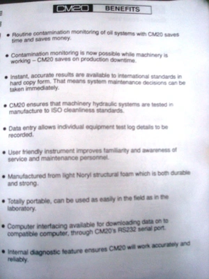 UCC CM20 6 Channel Hydraulic Particle Counter