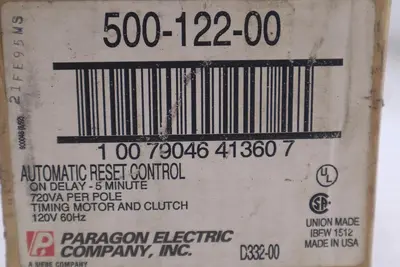 NEW PARAGON TIMING MOTOR AND CLUTCH TIME CONTROL 500-122-00 120V 60HZ STK K-3651