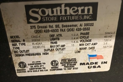 130-0055 Southern CaseArts CHS-4' Full Service Case & Remote Self Service Cooler