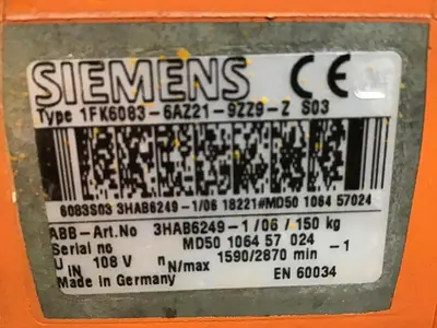 USED SIEMENS 1FK6083-6AZ21-9ZZ9-Z S03