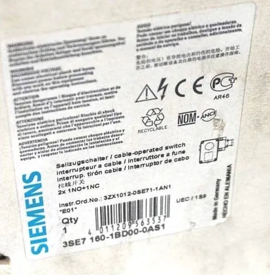 NEW SIEMENS 3SE7 160-1BD00-0AS1 ROPE SWITCH 3SE71601BD000AS1