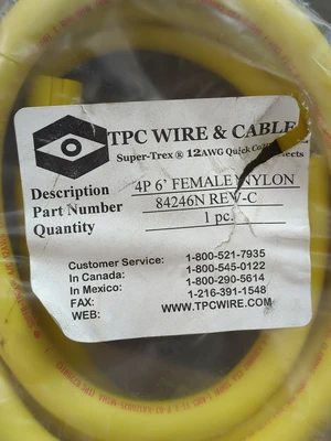 TPC Wire & Cable 84246N Rev-C 4P 6' Female Nylon Super-Trex 12AWG Quick Connect