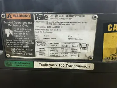 5,400 LBS YALE FORKLIFT W/ 181" LIFT HEIGHT AND 6' FORKS W/ AUTO ADJUST: YOBRO #25131
