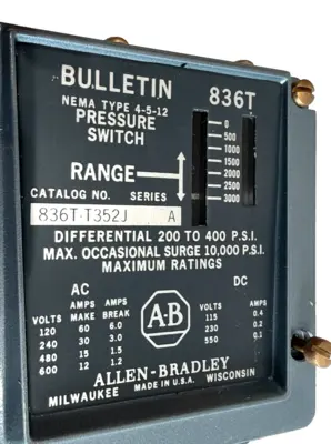 ALLEN BRADLEY 836T-T352J PRESSURE CONTROL SWITCH SER. A 836TT352J NEW, SURPLUS