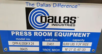 Used DALLAS DPR-6,000X24/06425 Coil Reels and Straighteners Michigan US | Midwest Press and Automation #1302701