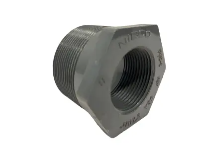 USED NIBCO 2" X 1-1/4" REDUCER BUSHING PVC-I NSF 2"LENGTH, 2-1/2" HEX