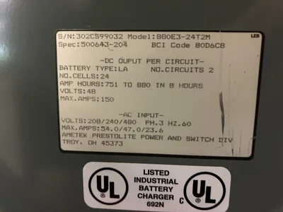 Prestolite 880E3-24T2M Battery Mate 24 VDC Industrial Forklift Battery Charger