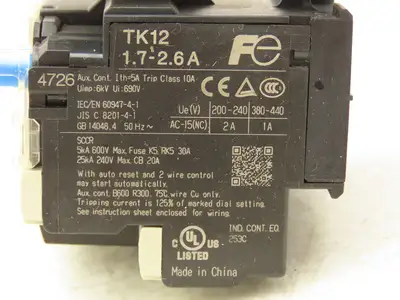Fuji SK12L Motor Starter Contactor 5.5kW 600V & Overload 1.7-2.6A Lot of 2