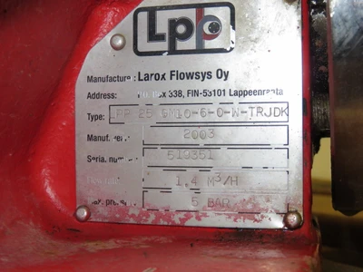 Flowrox PP25 GM10-6-0-W-TRJDK Hose pump , Unused Spare Room