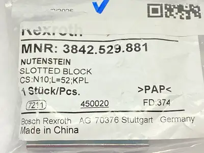 New | in-Stock Bosch Rexroth Slotted Block CS:N10;L=52;KPL Parts (Hydraulics and Pneumatics) Michigan US | Maverick Industrial Sales #1392945