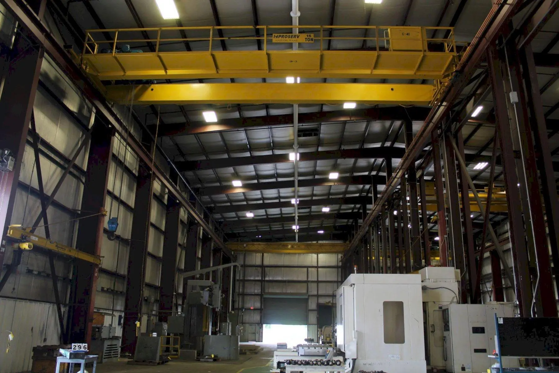 15 TON X 44'7" PROSERV/SHAWBOX DOUBLE GIRDER OVERHEAD BRIDGE CRANE. STOCK # 0891124