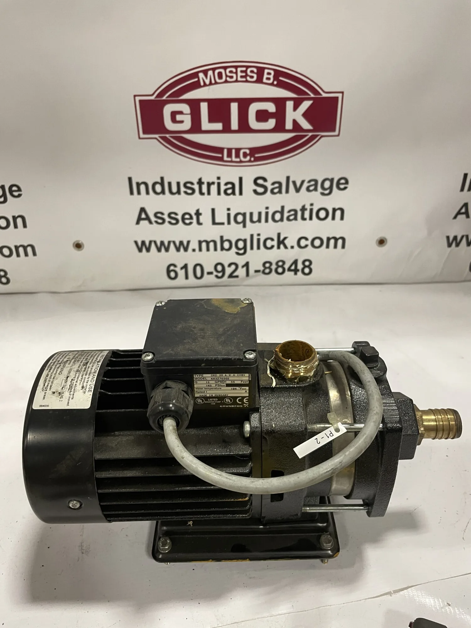 Grundfos CH2-20 A-W-A-CVBV K43Z70302 0.5HP Booster Pump 13GPM 145psi 56ft Hd 3PH