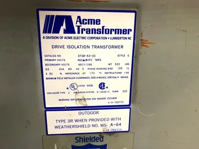 63 KVA Drive Isolation Transformer Dry Type 460 Delta 460Y/266 ACME DTGB-63-4S