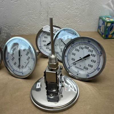 (5) ASHCROFT 5” BIMETAL THERMOMETER 3" STEM 50-550F 10-290C NNB * READ*
