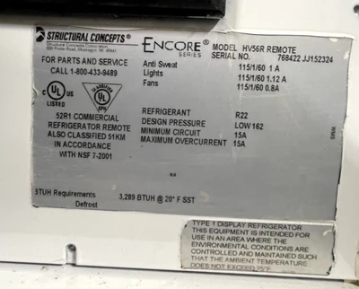 72-0402 Structural Concepts Encore HV56R Full Service Remote Cooler Case