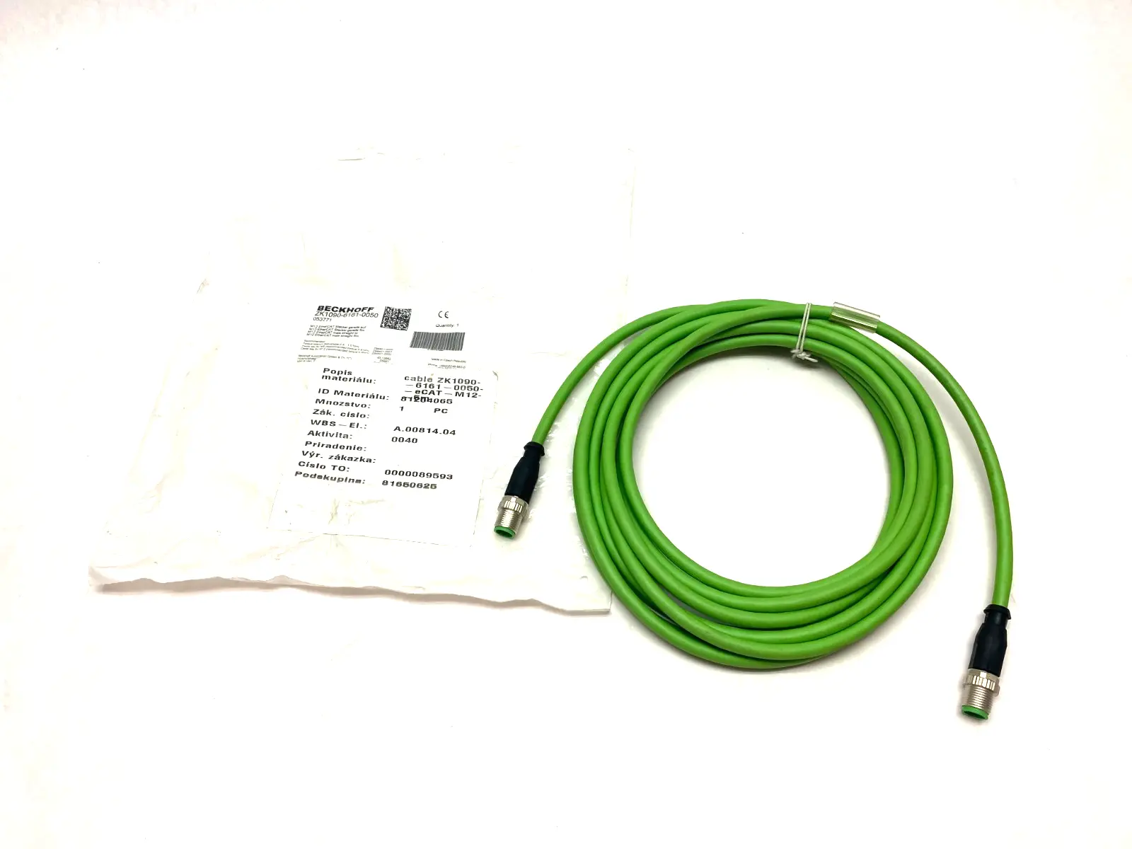 USED BECKHOFF DOUBLE ENDED ETHERCAT CABLE M12 M TO M 4-PIN
