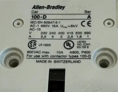 ALLEN BRADLEY 100-DS2-20 AUXILIARY CONTACT BLOCK 100DS220 NEW, SURPLUS