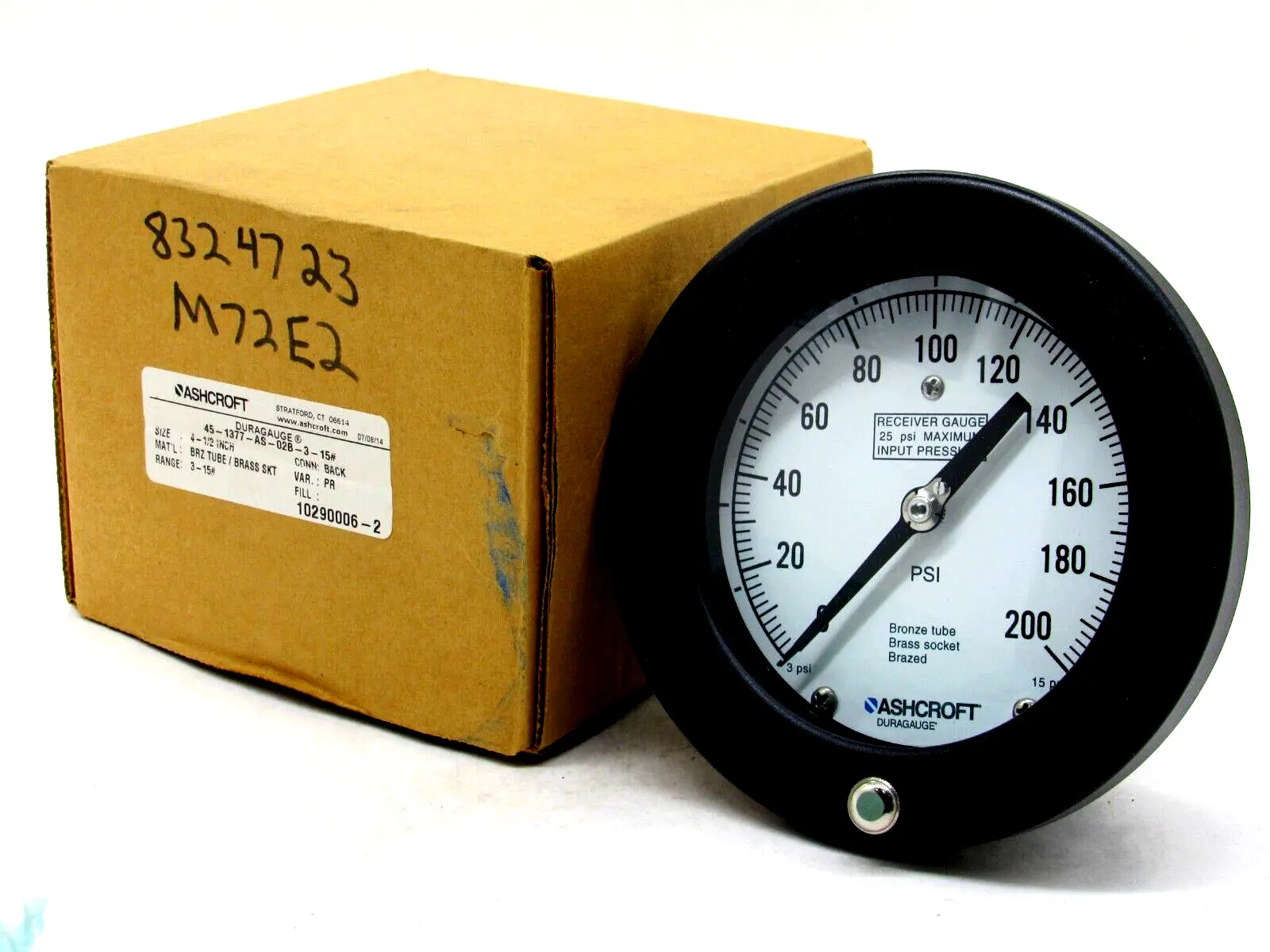 NEW ASHCROFT 45-1377-AS-02B-3-15# PRESSURE GAUGE 451377AS02B315#
