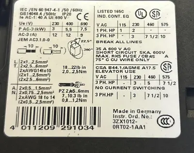 Used SIEMENS 3ZX1012-0RT02-1AA1 PLC Contactors Ohio US | Surplus Asset Holdings #1234770