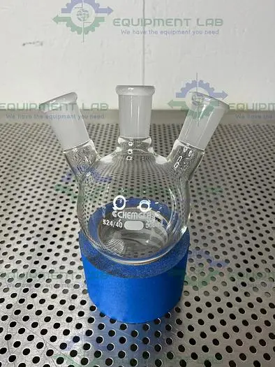 NEW CHEMGLASS CG-1524-05 500ML ROUND BOTTOM HEAVY WALL FLASK 24/40 3-NECK 20° ANGLED