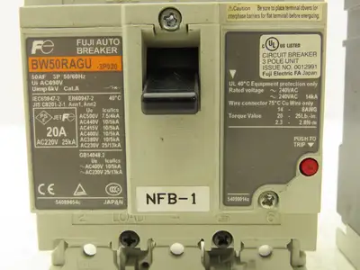 Fuji BW50RAGU3P020 3-Pole Auto Circuit Breaker 20A 500V 3Ph Molded Case Lot of 3