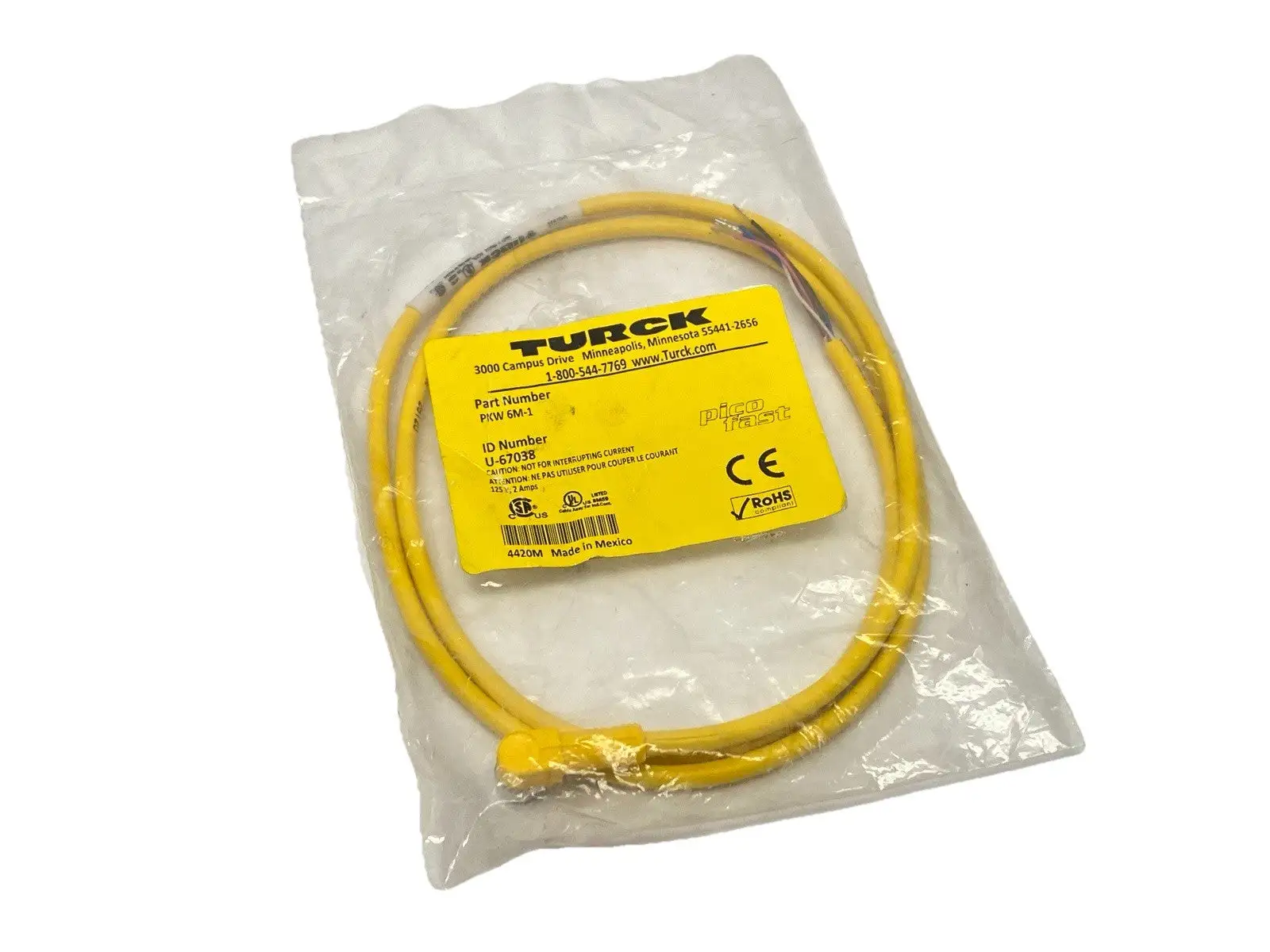 PKW 6M-1 | Turck  Actuator Sensor Cordset Female M8 6-Pin 1m U-67038 - New