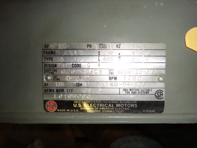 U.S. Motors 15 hp, 1800 rpm, 254T frame motor