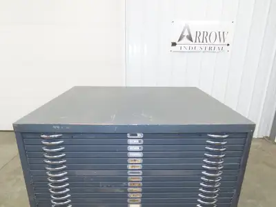 Vtg Blueprint File Metal Cabinet 41×30" ID 25 Drawers Map Draft Crafting