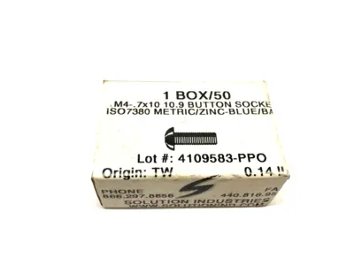 New | in-Stock Solution Industries M4-.7x10 10.9 Button Head Socket Screw ISO7380 Nuts & Screws Michigan US | Maverick Industrial Sales #1395896