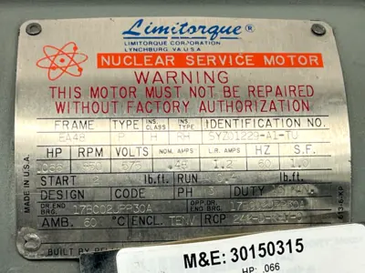SYZ01229-A1-TU | Limitorque  Electric Motor .066HP 850RPM 1.2A 575V 3PH 9.5mm Shaft - New Other
