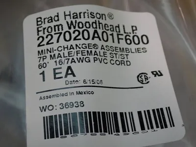 New | in-Stock BRAD HARRISON WOODHEAD 227020A01F600 Cable & Wire Ohio US | HGR 24 #756332