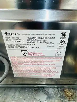 Amana RCS10TS 1000w Commercial Microwave w/ Touch Pad, 120v Refurbished Tested and Working!
