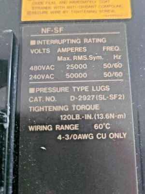 Mitsubishi Electric No-Fuse Breaker NF-SF Circuit 80 Amp NF-SF3080 3 Pole 480V