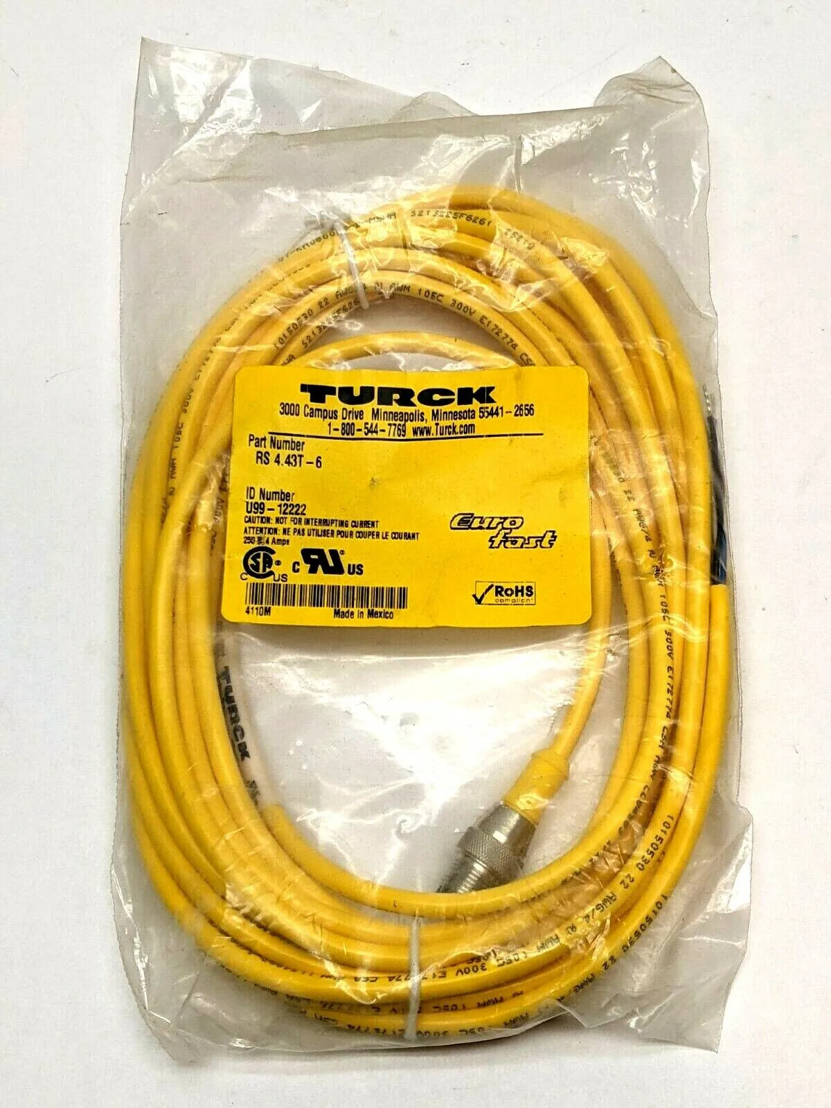 RS 4.43T-6,U99-12222 | Turck RS 4.43T-6 EuroFast Cable Cordset U99-12222 - New